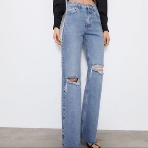 Zara Hi-Rise Wide Leg Full Length Denim
